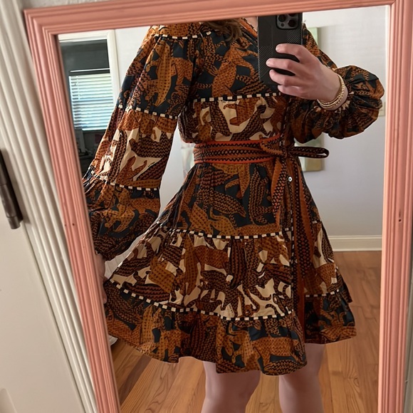 FARM Rio Long Sleeve Print Mini Dress with sash medium - Picture 2 of 16